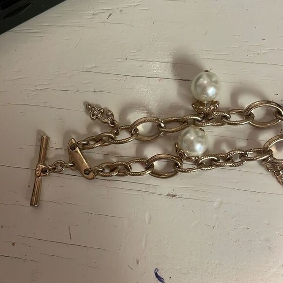 8” double gold plated chain bracelet w/4 simulated pearls & 4 candy cane charms - Picture 9 of 11